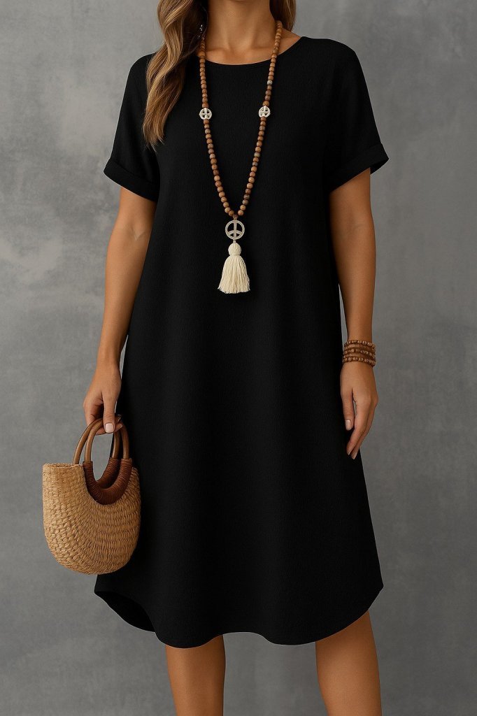 Kadın Kısa Kollu Kayık Yaka Bürümcük Elbise - Görsel 3