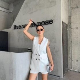 KETEN YELEK - ŞORT TAKIM - Beyaz