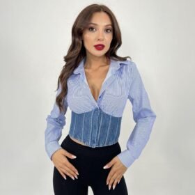 6963 GÖMLEK-MAVİ BEYAZ ÇİZGİLİ