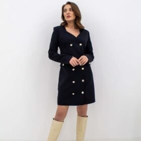 Siyah Gold Düğmeli Ceket Elbise