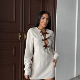 KISA ELBİSE ÖN BİYE BAĞLAMA DETAYLI - Ham