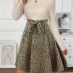 Kadın Uzun Kollu Balıkçı Yaka Belden Bağlamalı üst Kaşkorse Eteği Dalgıç Elbise