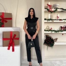 Siyah Vatkalı Kemerli Tulum