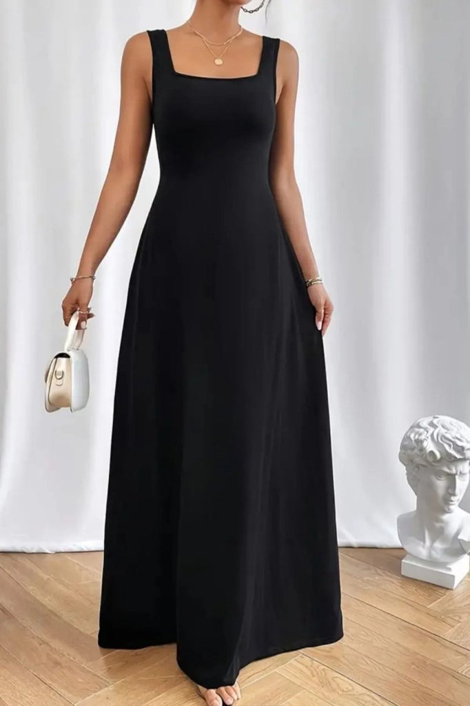 Kadın Askılı U Yaka Janjan Krep Elbise - Görsel 4