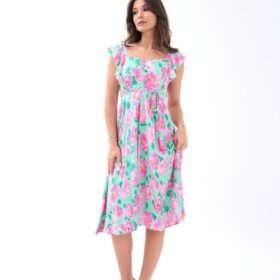 5370 ELBİSE-PEMBE GÜL DESEN
