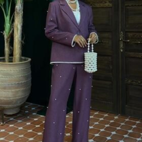 İnci Detaylı Ceket Pantolon Keten Takım 10124