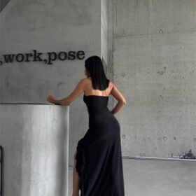 STRABLEZ SANDY ELBİSE YANLARI KATLI - Siyah