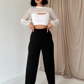 Siyah Pensli Lastik Detaylı Pantolon