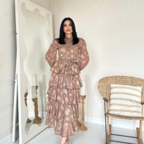 Vizon Valonlu Şeritli Kat Kat Elbise