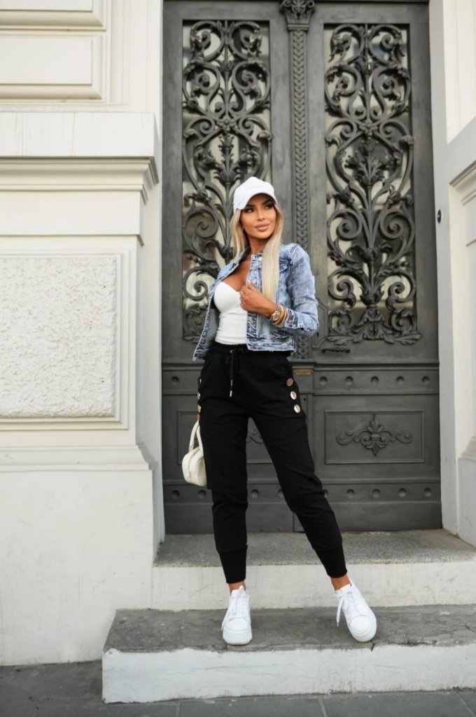 Kadın Yüksek Bel Lastikli Yanlardan Düğmeli Viskon Iki Iplik Pantolon - Görsel 4