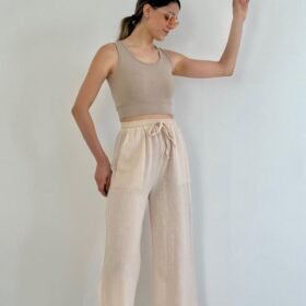 Bej Keten Pantolon