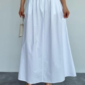 İnce Pileli Düz Etek - Beyaz