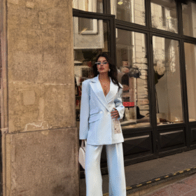 TASARIM ETİKET DETAYLI CEKET - PANTOLON TAKIM - Bebe Mavi