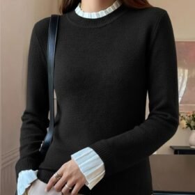 Kadın Uzun Kollu Fırfırlı Yakalı Triko Bluz