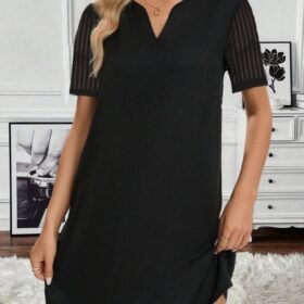 Kadın Kısa Kollu V Yakalı Kısa Janjan Krep Elbise