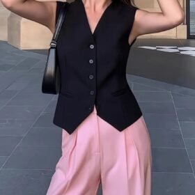 Kadın Sıfır Kollu önden Düğmeli Atlas Yelek