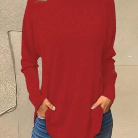 Kadın Uzun Kollu Yuvarlak Yaka Salaş Iki Iplik Bluz