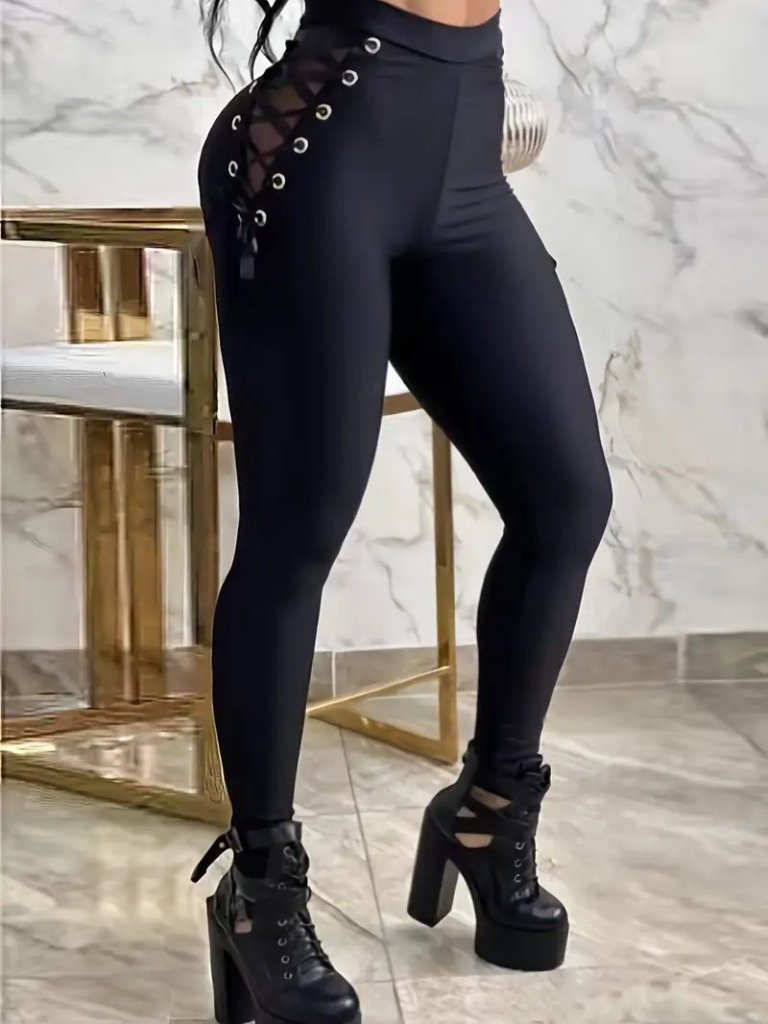 Kadın Yüksek Bel çapraz Bağcıklı Tül Detaylı Dalgıç Tayt - Görsel 2