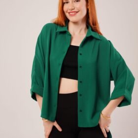 Kol Katlama Detaylı Zümrüt Yeşili Gömlek