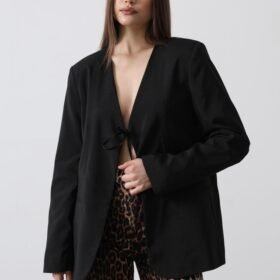 Önü Bağlamalı Blazer Ceket - Siyah