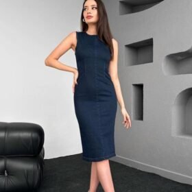 Mavi Arkası Fermuarlı Kot Elbise