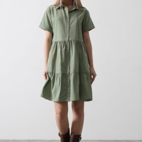 Kısa Kol Düğmeli Elbise - Haki