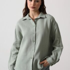 Müslin Uzun Kol Gömlek - Haki