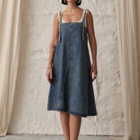 Mavi Askı Aparatlı Kot Elbise