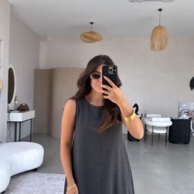 Kadın Bisiklet Yaka Eteği Volanlı Bürümcük Elbise