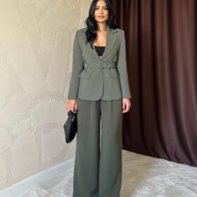 Haki Cep Kapaklı Ve Kemerli Ceket