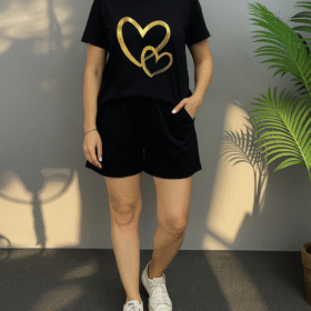 Kadın Kısa Kollu Bisiklet Yaka Viskon Iki Iplik Bluz Ve Short Ikili Takım