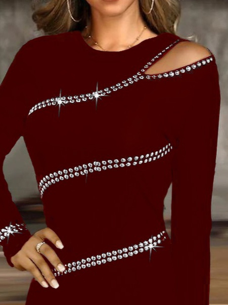 Kadın Uzun Kollu Omuz Pencere Detay Taş Işlemeli Dalgıç Mini Elbise - Görsel 2