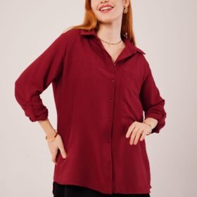 Salaş Kesim Cepli Bordo Gömlek