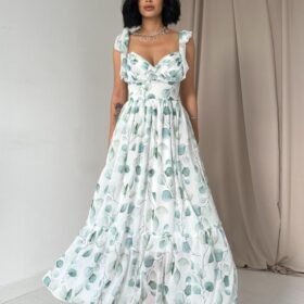 Yeşil Şifon Drapeli Elbise