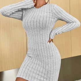 Kadın Uzun Kollu Bisiklet Yaka şardonlu Kalın Fitilli Kaşkorse Mini Boy Elbise