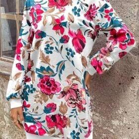 Kadın Uzun Kollu Bisiklet Yaka çiçek Baskılı şardonlu Dalgıç Elbise