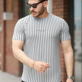 Erkek Dikey çizgili Ottoman Kumaş Kısa Kollu Tişört
