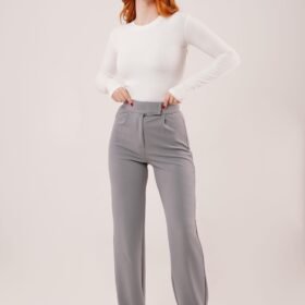 Cırt Kapama Detaylı Gri Pantolon