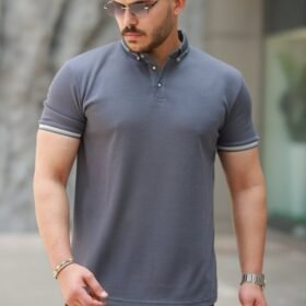 Erkek Düğmeli Yaka Waffle Kumaş Kısa Kollu Tişört