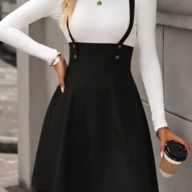 Kadın Askılı Düğmeli Mini Süet Elbise