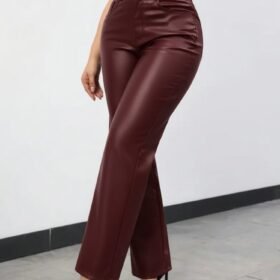 Kadın Yüksek Bel Cepli Deri Pantolon