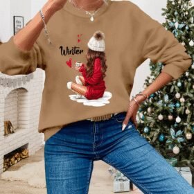 Kadın Yılbaşı özel Uzun Kollu Bisiklet Yaka Desenli Viskon Iki Iplik Bluz