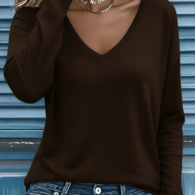 Kadın Uzun Kollu V Yakalı Viskon Iki Iplik Bluz