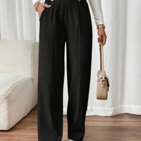 Kadın Beli Lastikli Düğmeli Ithal Krep Pantolon