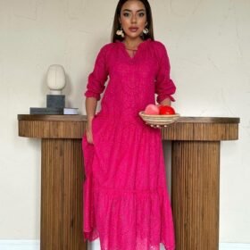 Fuşya Dantelli New Elbise