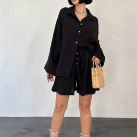 Siyah Gömlek Ve Müslin Şort Takım