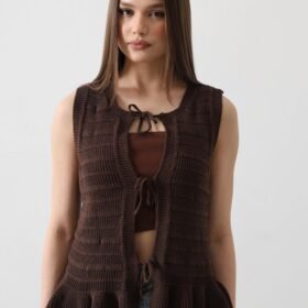Önü Bağlamalı Yelek - Kahve