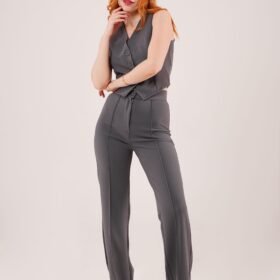 Ön Dikiş Detaylı Tek Düğme Gri Pantolon