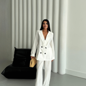 MODAL 4 DÜĞME ASTARSIZ CEKET - PANTOLON TAKIM - Beyaz