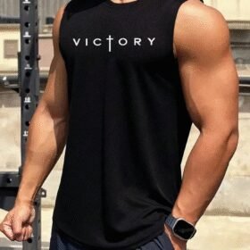 Erkek Sıfır Kol Victory Baskılı Süprem Bluz